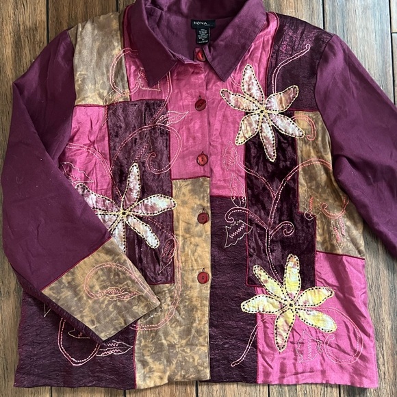 Vintage Patchwork Embroidered Velvet Lightweight Jacket Boho Festival XL Hippie - Picture 14 of 15